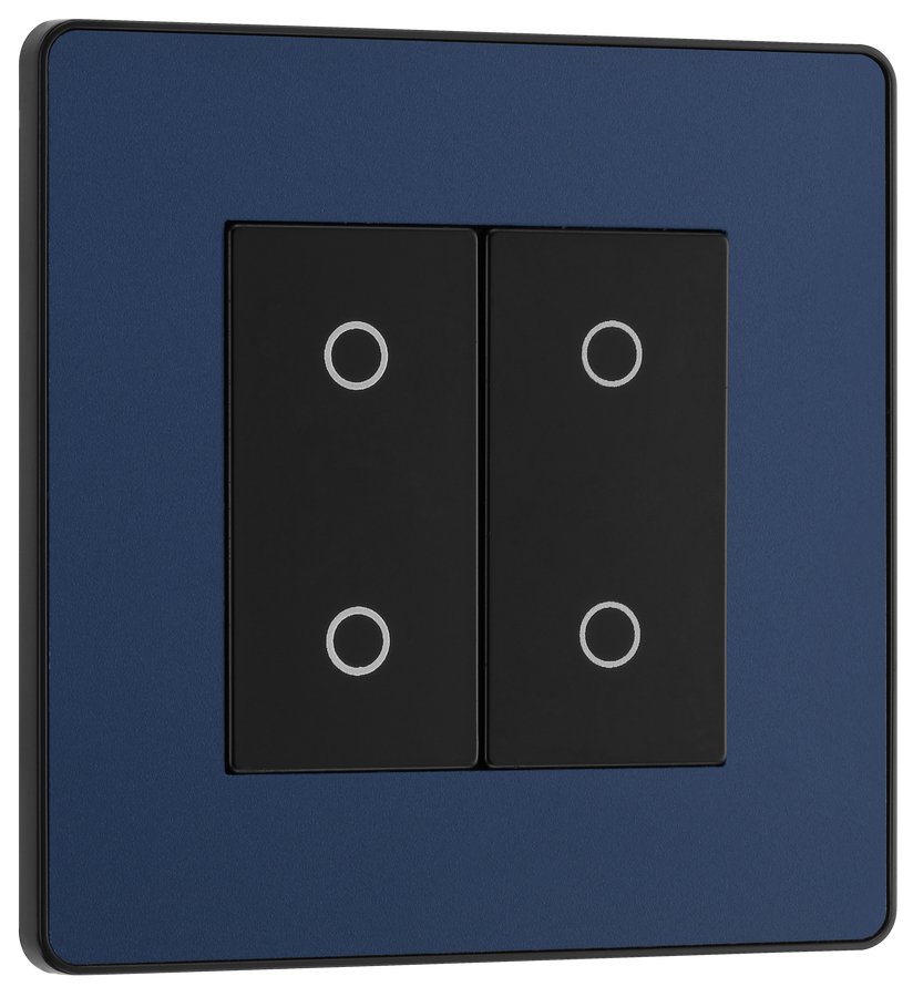 PCDDBTDM2B Front - This Evolve Matt Blue double master trailing edge touch dimmer allows you to control your light levels and set the mood.