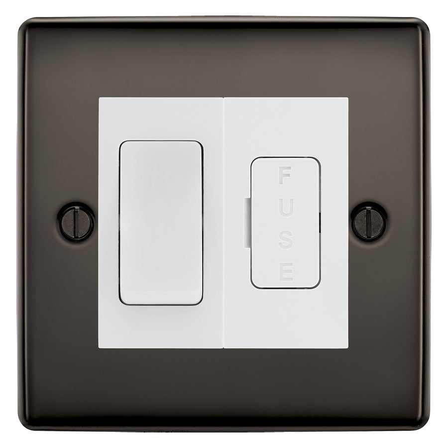 BG Nexus Black Nickel 2 Way Light Switch & 13A Fused Spur Plate | White Insert