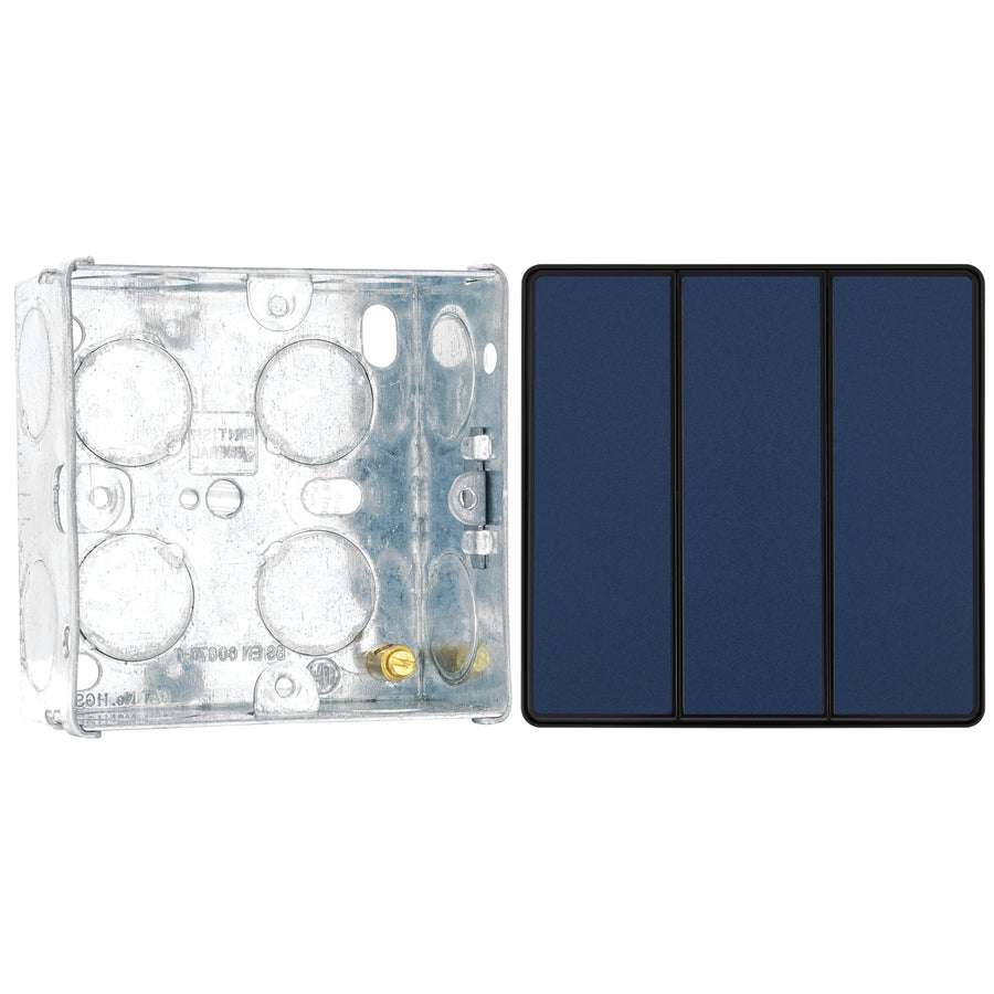 BG Evolve Matt Blue 2 Way Triple Edge to Edge Rocker Switch PCDDB43EB with 35mm Steel Back Box