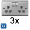 BG Brushed Steel Satin Chrome Double Socket NBS22G Multipack 2 Gang Twin Socket