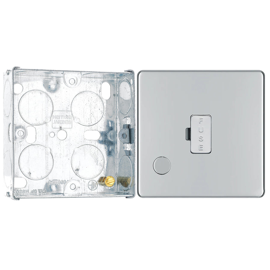 BG Screwless Polished Chrome 13A Unswitched Spur + Cable Outlet FPC55 with 25mm Steel Back Box