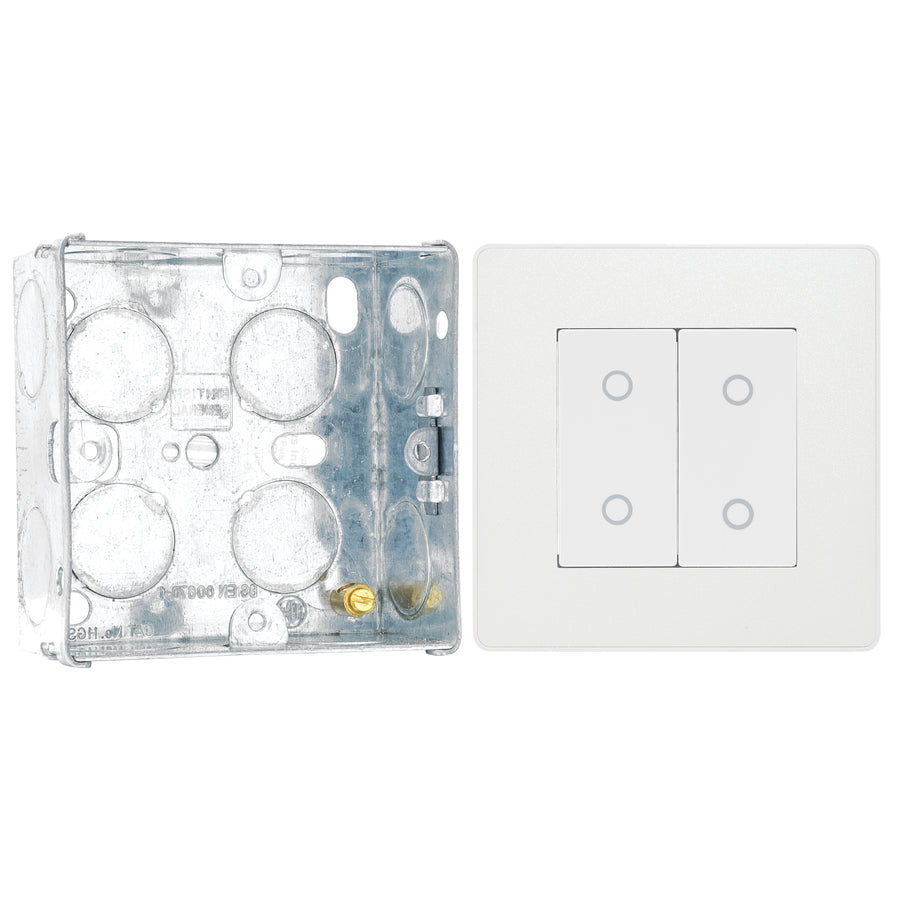 BG Evolve Pearlescent White Double Secondary Touch Dimmer Switch PCDCLTDS2W with 35mm Steel Back Box