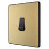 BG Evolve Satin Brass 10AX 1 Way Press Switch PCDSB14B with 25mm Steel Back Box