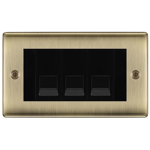 BG Nexus Antique Brass 3 Gang IDC Secondary Telephone Socket - Black Insert