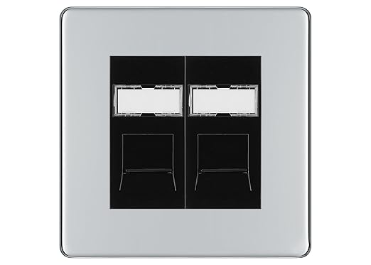 BG Screwless Polished Chrome 2 Gang RJ45 Data Socket FPCRJ452B Black Inserts