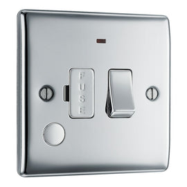 BG Nexus Metal Polished Chrome 13A Switched Spur + Neon + Cable Outlet NPC53 with 25mm Steel Back Box