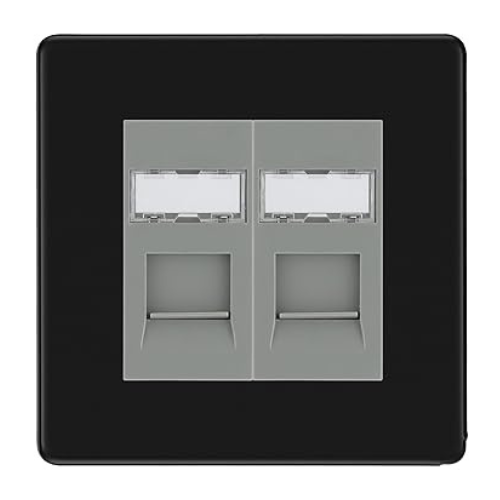 BG Screwless Matt Black 2 Gang RJ45 Data Socket FFBRJ452G Grey Inserts