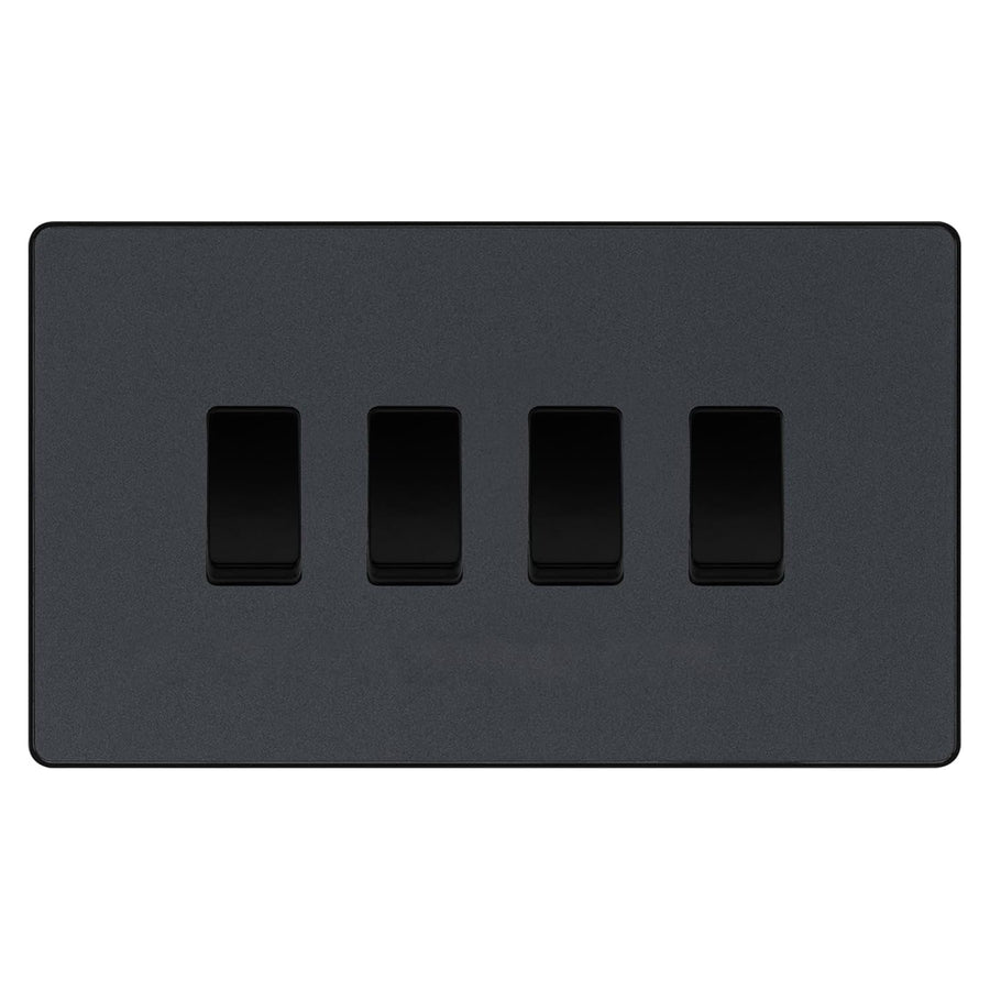 BG Evolve Matt Grey 4 Gang Light Switch 1x Intermediate 3x 2 Way Custom Grid Switch