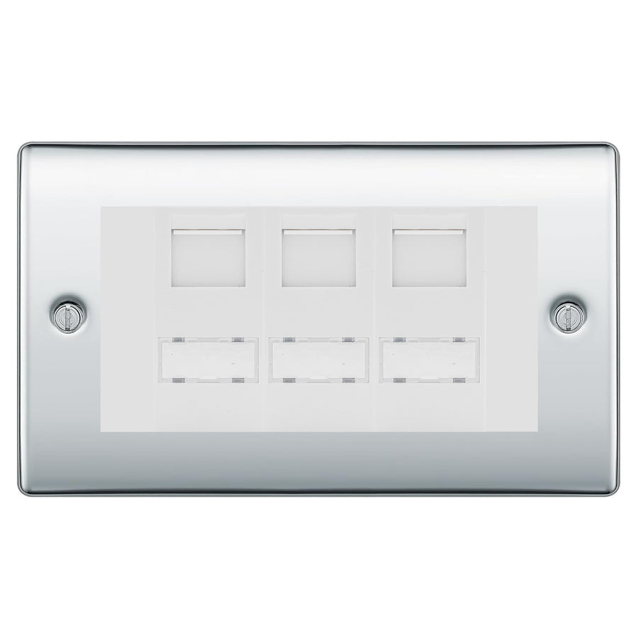 BG Nexus Polished Chrome 3 Gang RJ45 CAT6 Data Socket White Inserts