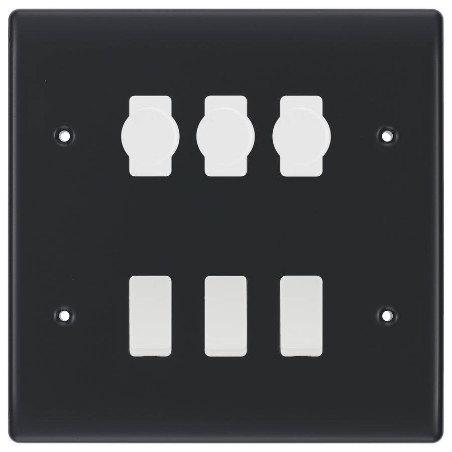 BG Part M 6 Gang Switch 3x Intelligent Dual Mode Dimmer 3x 2 Way Custom Grid