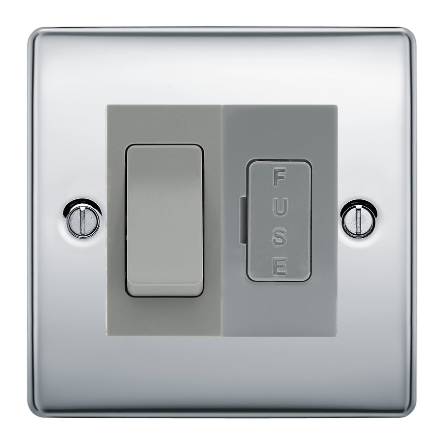 BG Nexus Polished Chrome 2 Way Light Switch & 13A Fused Spur Plate | Grey Insert