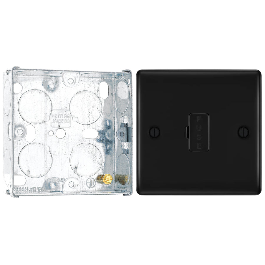 BG Nexus Metal Matt Black 13A Unswitched Fused Connection Unit NFB54 with 25mm Steel Back Box