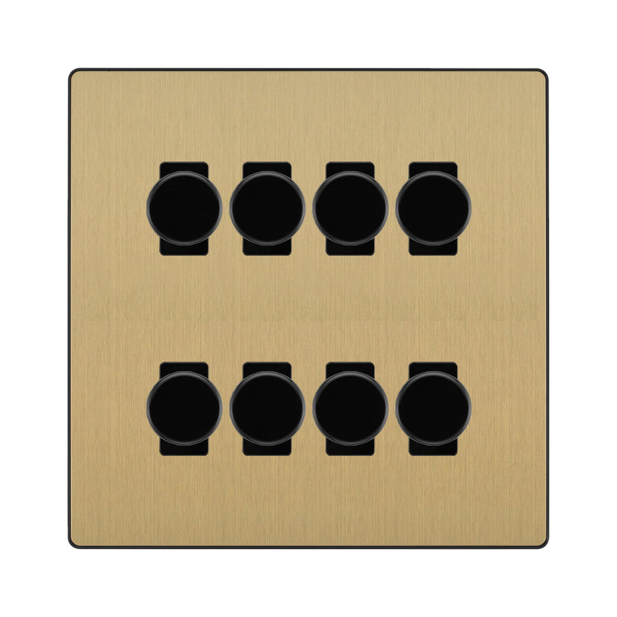 BG Evolve Satin Brass 8 Gang Trailing Edge LED Dimmer Light Switch 2 Way Custom Switch