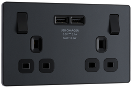 BG Evolve PCDMG22U3B Matt Grey 2 Gang 13A 2x USB-A 3.1A Socket-Black Insert
