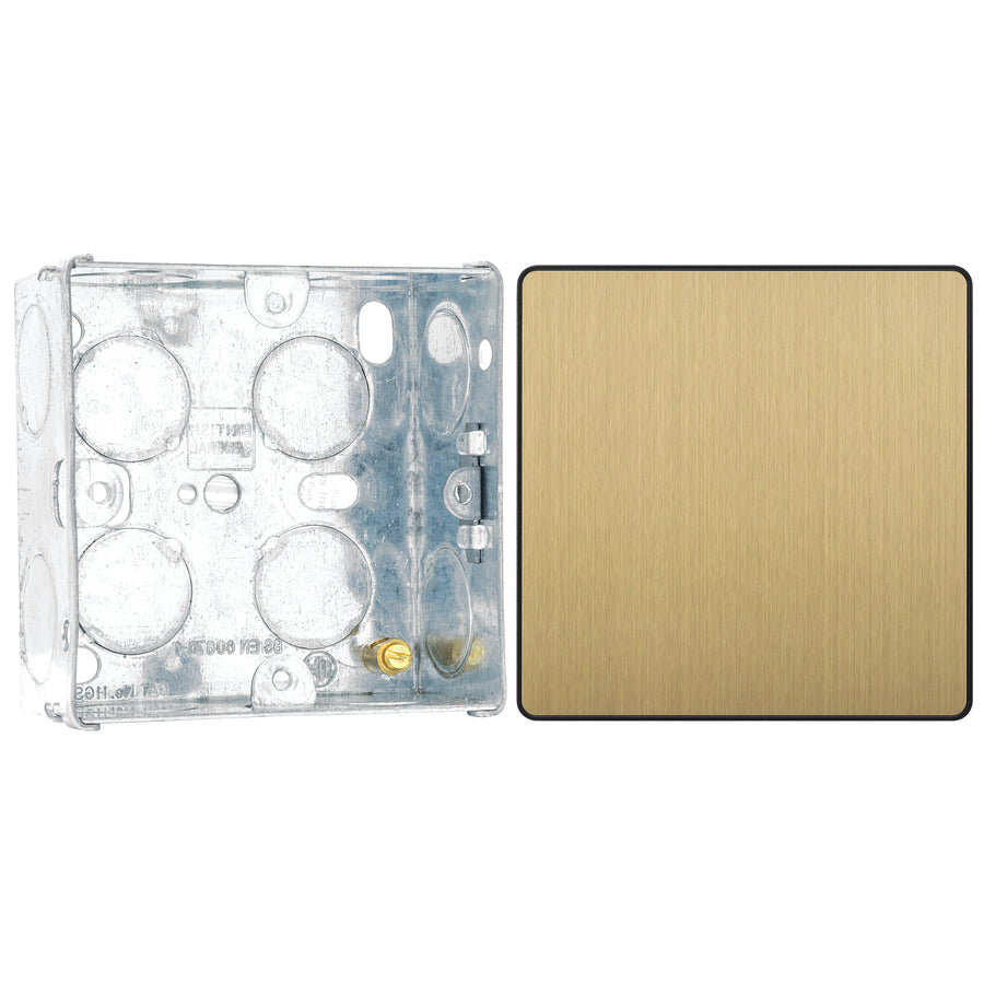 BG Evolve Satin Brass Single Blank Plate PCDSB94B with 35mm Steel Back Box