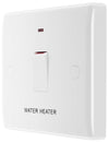 BG 833WH White Round Edge 20A DP Switch marked Water Heater + Neon + Cable Outlet