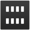 RPCDBC8B Front - The Grid modular range from British General allows you to build your own module configuration with a variety of combinations and finishes. This black chrome finish Evolve front plate clips on for a seamless finish, and can accommodate 8 Grid modules - ideal for commercial applications.