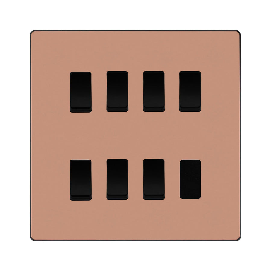 BG Evolve Polished Copper 7 Gang Custom Grid Light Switch with Back Box Included