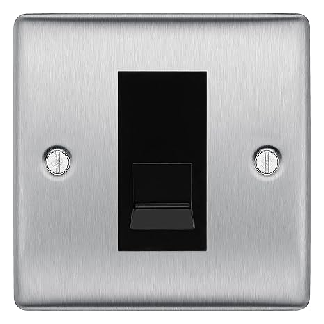 BG Nexus Brushed Steel Single Secondary Telephone Socket, Screw Terminal - Black Insert