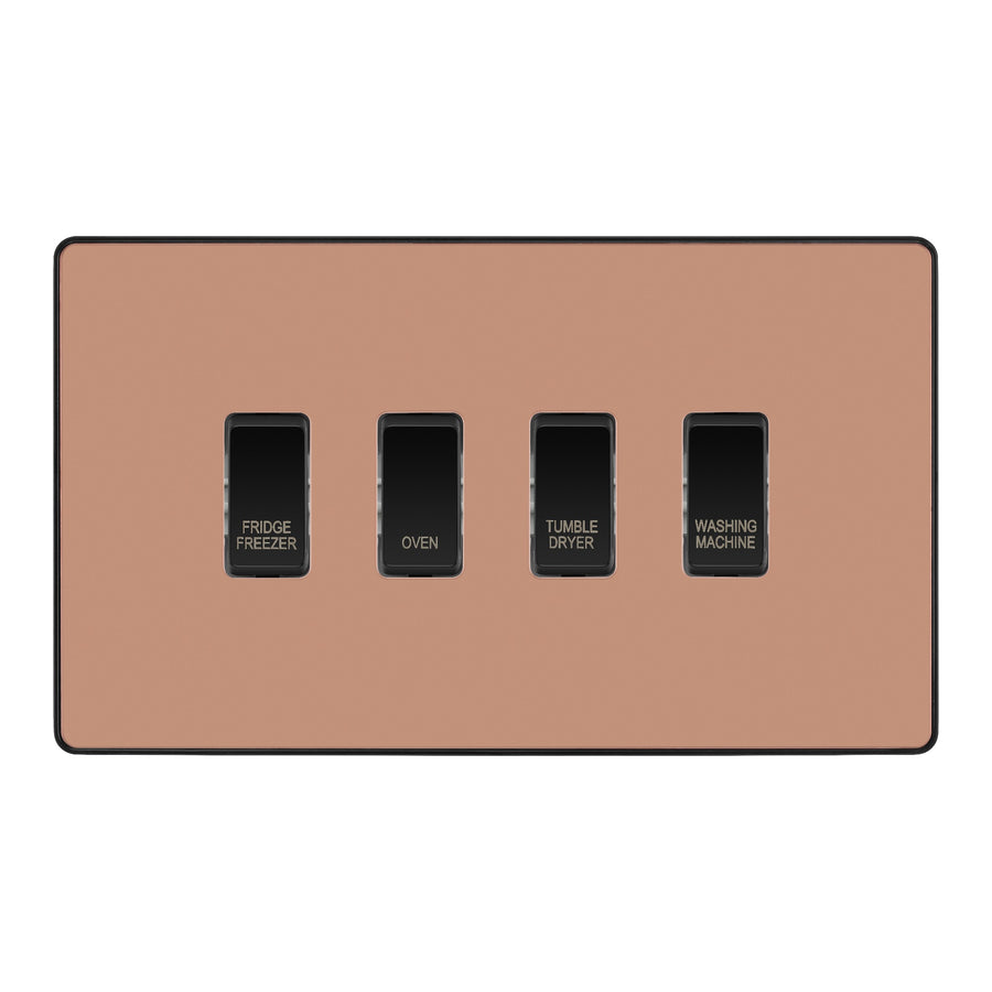 BG Evolve Polished Copper Custom Appliance Grid Switch 4 Gang Screwless