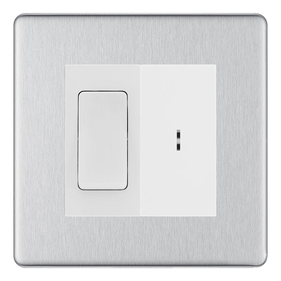 BG Screwless Brushed Steel 2 Way Single Pole Key Switch with 2 Way Single Pole Switch, Key Included - White Insert