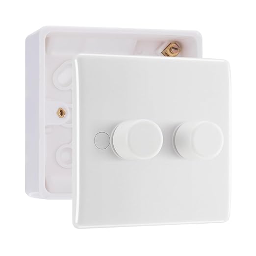 BG Nexus 2 Gang 200W 2 Way Trailing Edge Dimmer Switch & 32mm Pattress Back Box