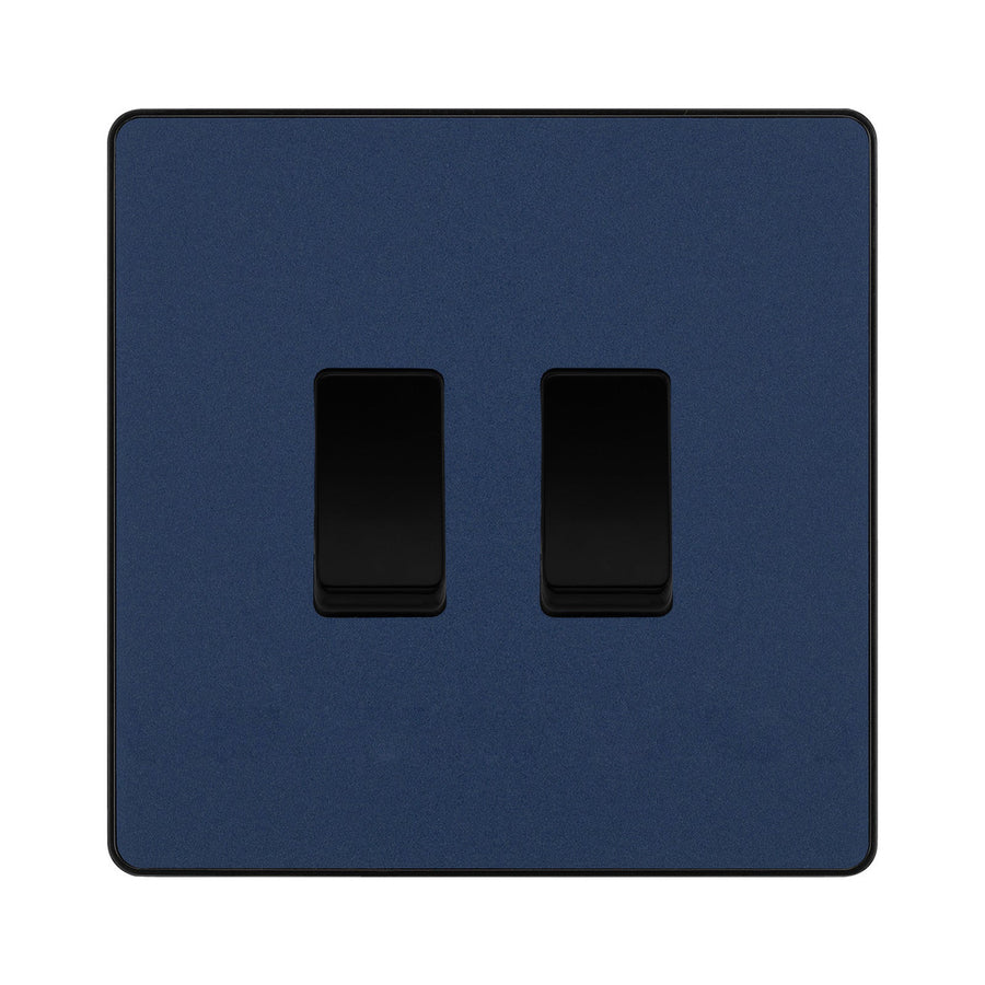 BG Evolve Matt Blue 2 Gang Intermediate Custom Grid Light Switch