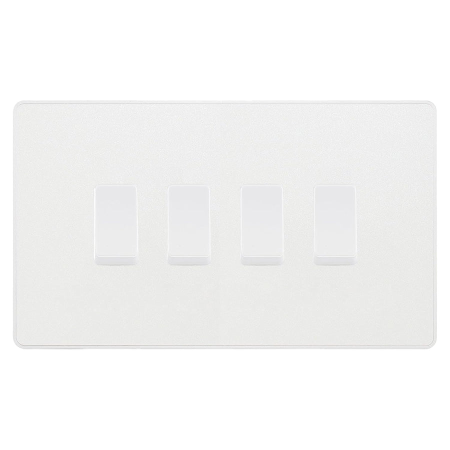 BG Evolve Pearlescent White 4 Gang Light Switch 1x Intermediate 3x 2 Way Custom Grid Switch