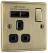 NAB21U2B Front - This 13A single power socket from British General comes with two USB charging ports allowing you to plug in an electrical device and charge mobile devices simultaneously without having to sacrifice a power socket.