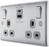 BG NBS22UAC45G Brushed Steel Double Socket with USB 45W Type A & Type C USB