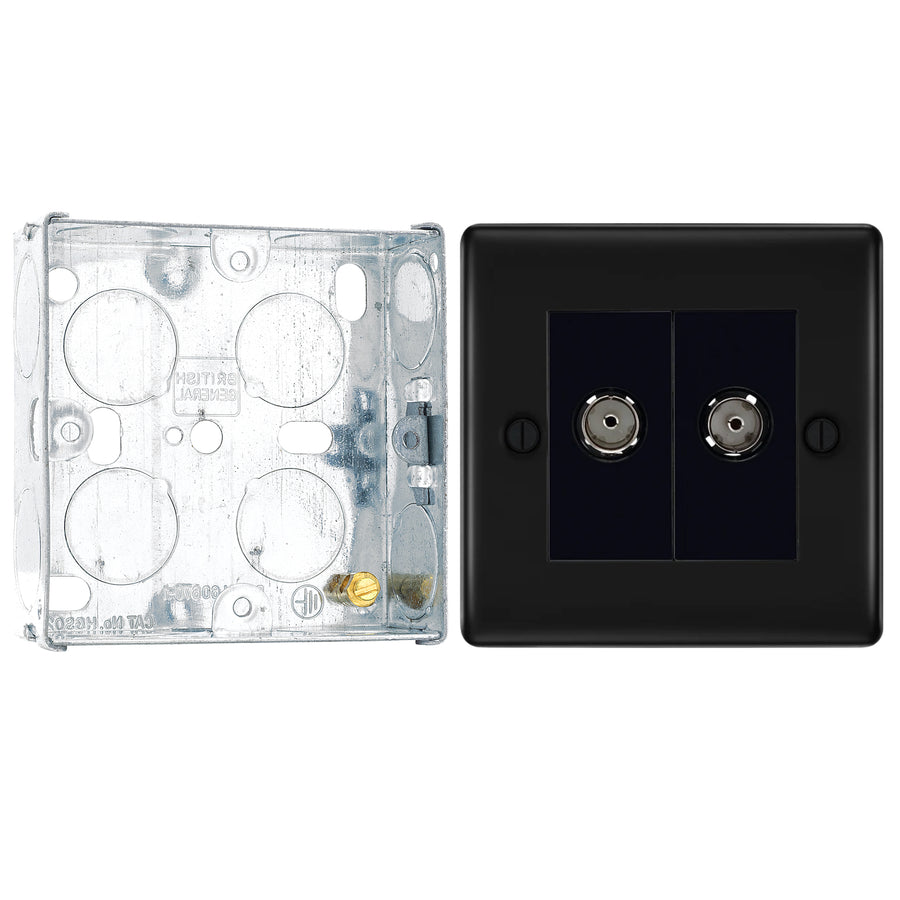 BG Nexus Matt Black Diplex TV/FM Socket NFB66 with 25mm Steel Back Box