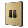 BG Evolve Satin Brass 2 Gang 20A 16AX 2 Way Light Switch PCDSB42B with 35mm Steel Back Box