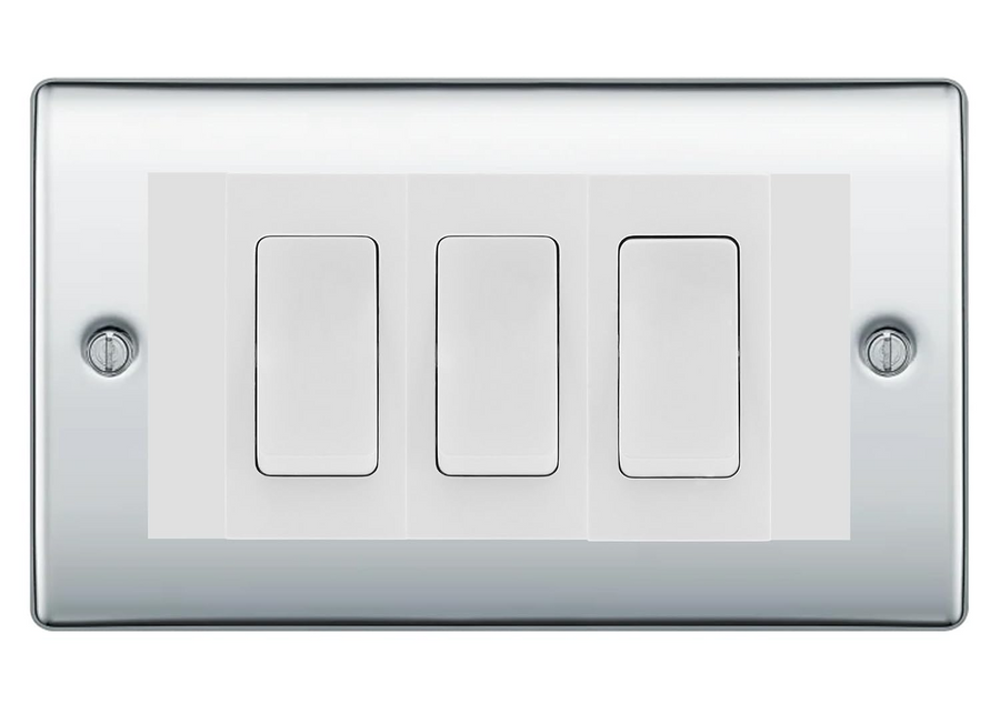 BG Nexus Polished Chrome 3G Switch 2x Intermediate 1X 2 Way Switch - White Insert