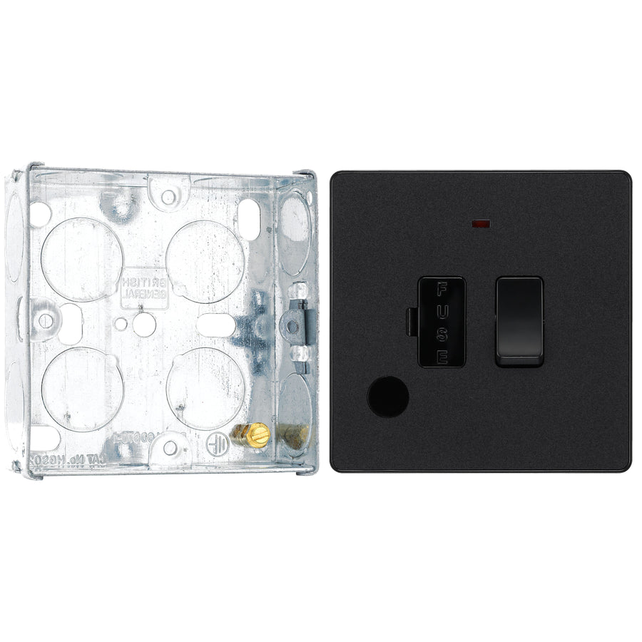 BG Evolve Matt Black 13A Flex Outlet Neon Switched Fused Connection Unit PCDMB52B with 25mm Steel Back Box