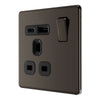 BG FBN21UAC18B Nexus Screwless Flatplate | Black Nickel | 1 Gang 13A 1 Pole 1x USB-A 1x USB-C | Switched Single Socket