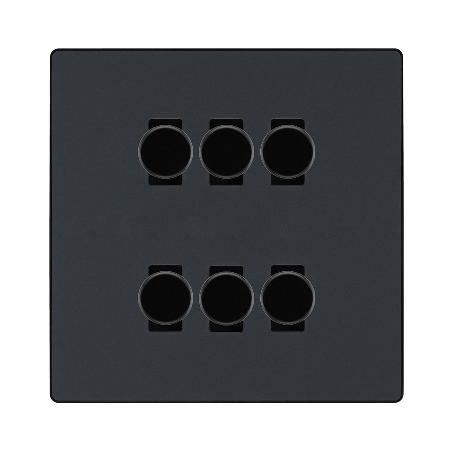 BG Evolve Matt Grey 6 Gang Trailing Edge LED Dimmer Light Switch 2 Way Custom Switch