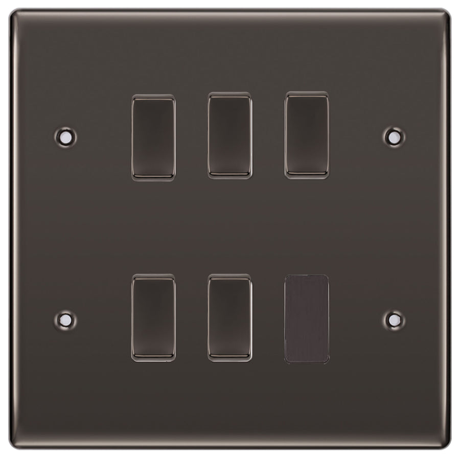 BG Black Nickel 5 Gang Light Switch 2 Way Custom Grid Switch Back Box Included