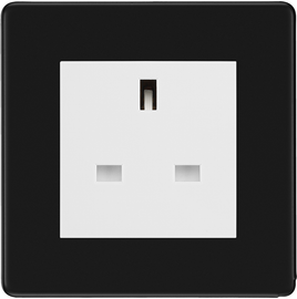 BG Flatplate Screwless Matt Black 13A Unswitched Socket FFB23W