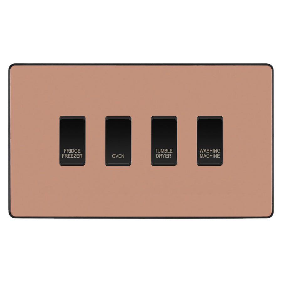 BG Evolve Polished Copper Custom Appliance Grid Switch 4 Gang Screwless