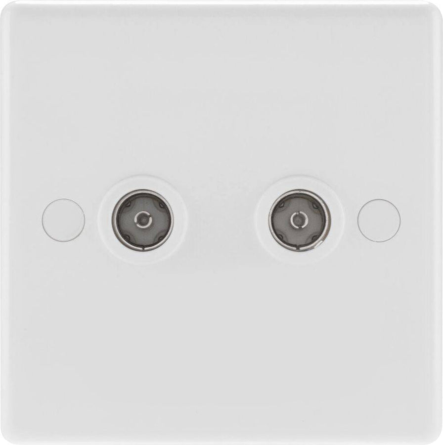 BG 863 Moulded Round Edge | White | 2 Gang Isolated Co-Axial TV Socket Outlet