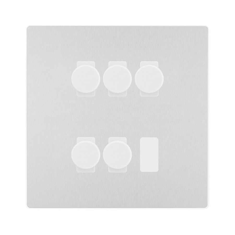 BG Evolve Brushed Steel 5 Gang Trailing Edge LED Dimmer Light Switch 2 Way Custom Switch