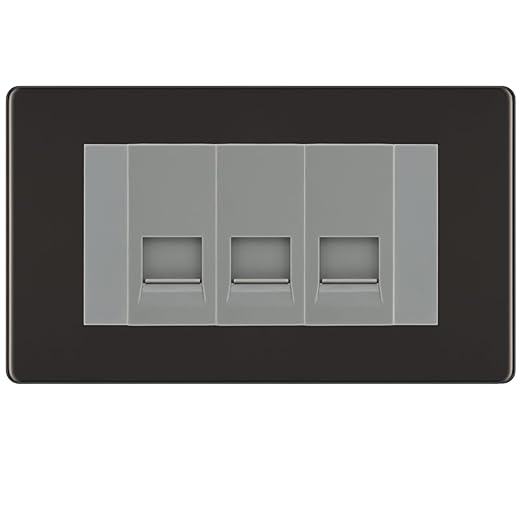 BG Screwless Black Nickel 3 Gang RJ11 Telephone Socket Euro Module - Grey Insert