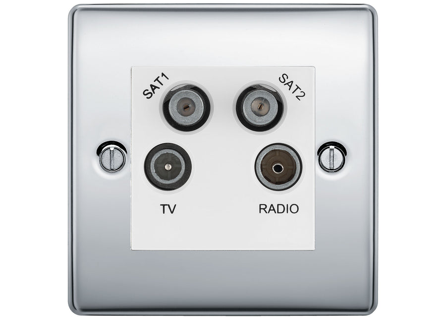 BG Nexus Polished Chrome TV/FM/2x SAT Quadplex Socket – White Insert