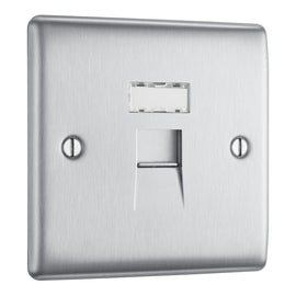 BG Brushed Steel 1 Gang RJ45 Single Data Outlet NBSRJ451 and 25mm Steel Back Box