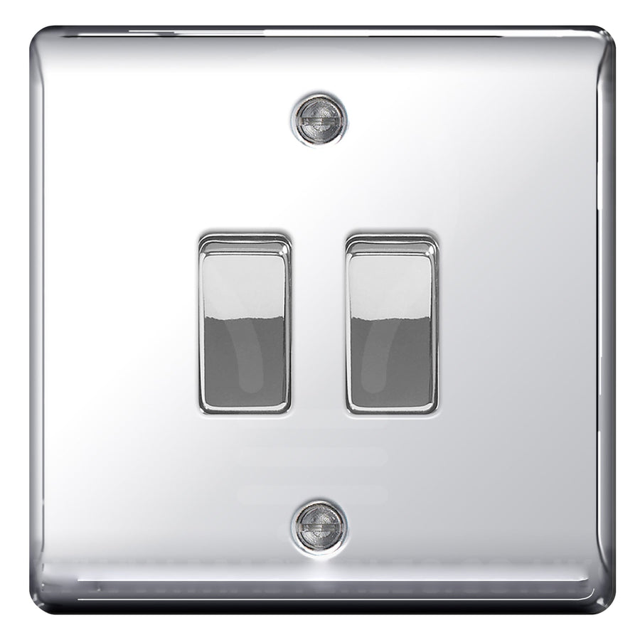 BG Polished Chrome 2 Gang Light Switch 1x Intermediate 1x 2 Way Custom Switch