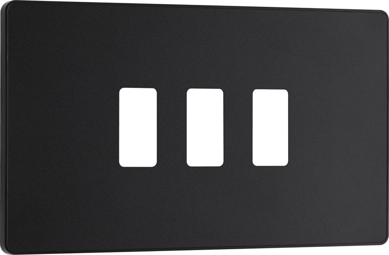 BG RPCDMB3B Evolve Grid Matt Black 3 Module Rectangular Front Plate - Black Trim