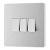 BG Evolve Brushed Steel 3 Gang 20A 16AX 2 Way Light Switch PCDBS43W with 35mm Steel Back Box