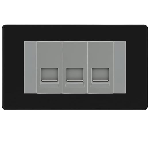 BG Screwless Matt Black 3 Gang RJ11 Telephone Socket Euro Module - Grey Insert