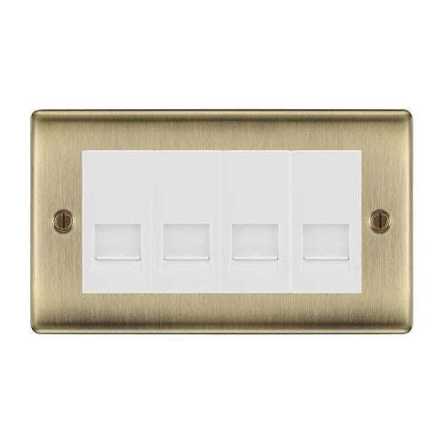 BG Nexus Antique Brass 4 Gang RJ11 Telephone Socket Euro Module - White Insert