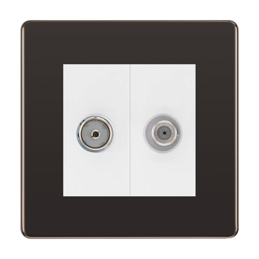 BG Flatplate Screwless Black Nickel TV & Satellite Socket FBN65W